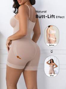 1 bộ áo liền thân ren không đường may dành cho nữ, có dây đeo mảnh, giúp định hình vòng eo, nâng ngực và nâng mông. - Màu be - Xem 3