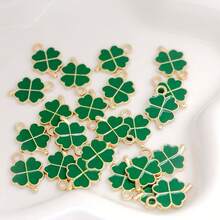 10个镀金绿色幸运珐琅四叶草花吊坠，适用于珠宝制作，项链、手工手链配件，DIY珠宝礼品 - 四葉草 - 查看 4