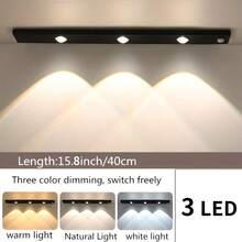 1pc Modern LED Cabinet Light, Motion Sensor LED Cabinet Light, Motion Sensor Bar Light, Cat Eye Small Mountain Light Effect, Built-In Adhesive Wireless Magnetic USB Rechargeable, 3-Color Dimmable - Suitable For Kitchen, Bedroom, Wardrobe, Display Cabinet, Home Decor Lighting, Fashionable Modern Design, Lightweight Plastic Construction, Adjustable Brightness, Home Organization, Kitchen Upgrade, Battery Capacity: 150/200/300/400/500mAh - Cat's Eye Cabinet Light - View 16
