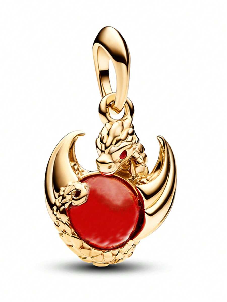 1pc Exquisite Powerful Golden Dragon Playing Faux Pearl Pendant, Creative Versatile Copper DIY Bracelet Necklace Gift - Multicolor - View 1