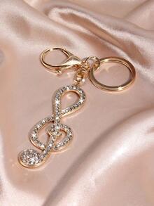 1pc Hip Hop Streetwear Crystal Rhinestone Music Note Car Key Chain, Metal Cute Bag Charm Keyring, Unisex Crossborder Creative Gift, All Season - Silver - View 5