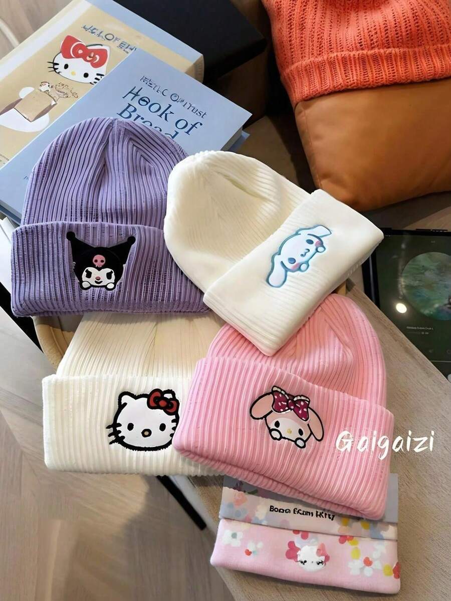 Sanrio Hello Kitty, Korean Cute Embroidery, Kitty Cat Knitted Hat, Women's Autumn And Winter Warm Ear-Protecting Woolen Hat, Headscarf, Cold Hat, Valentine's Day Gift - Multicolor - View 1