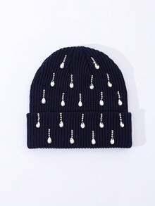 1pc Men's Fashion Handmade Crystal Raindrop Decor Knitted Beanie Hat, Suitable For Autumn/Winter Daily Wear And Keeping Warm - A - View 12