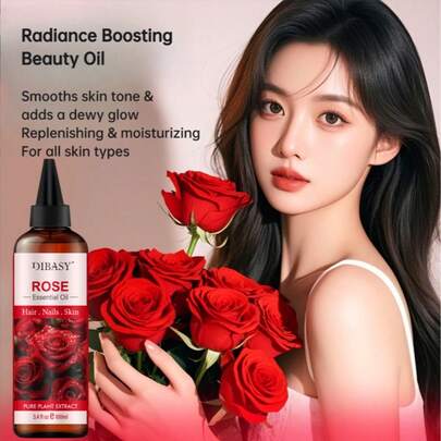 100毫升玫瑰精油 - 按摩油，适用于身体、头皮、面部，天然精油，滋养面部、头发、身体和指甲 - 冷压身体油，滋养并保湿所有肤质，改善肌肤状况 - 香薰精油，适用于香薰机、加湿器，也适合DIY蜡烛和肥皂制作、瑜伽练习，是馈赠亲朋好友的理想之选。