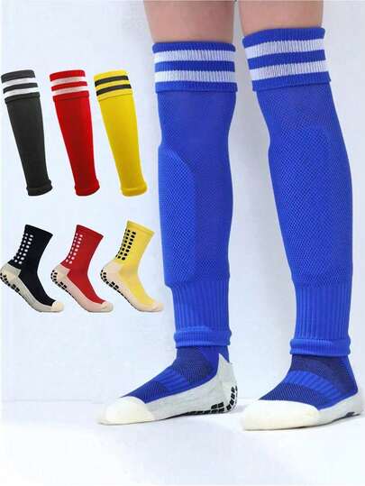 1 Set Football Sports Outfit (1 Pair Anti-Slip Mid-Calf Football Leg Warmers, 1 Pair Knee & Leg Warmers) Suitable For 12-18 Years Old Teens & Kids