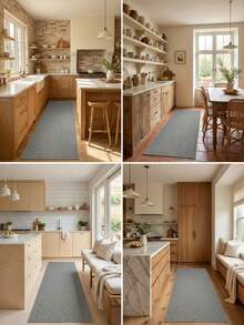 1pc Faux Linen Long Runner Rug, Suitable For Wood Floor Entryway, Laundry Room, Hallway, Bedroom, Kitchen, Living Room And Dining Room, Fashionable Long Mat - Indoor All Season Home Decor, Doormat, Washable Non-Slip, Great For Hallway Rug, Bedroom Rug, Kitchen Rug, Bedside Rug, Gray Rug, Home Decor, Kitchen Decor - Grey - View 3