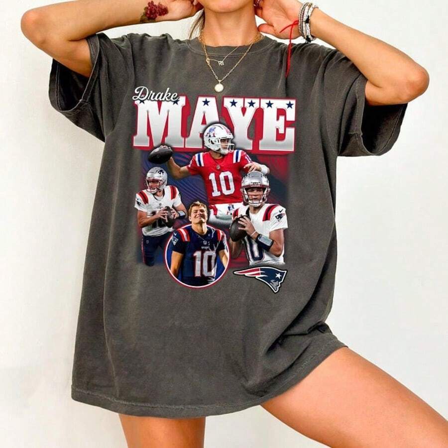 Comfort  Drake Maye Shirt, Patriots Rookie Tee,  Quarterback Graphic, Vintage Football Unis - màu đen - Xem 1