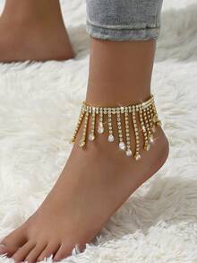 1pc Women's Double-Layer Teardrop Shaped Anklet - Multicolor - View 15