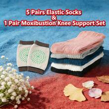 (Knee Pad & Elastic Sock Set) 5 Pairs Unisex Compression Leg Warmers, High Elastic Fabric, Diabetic Leg Warmers, Extra Wide Leg Warmers; 1 Pair Moxibustion Knee Pads, Unisex, Elastic Warm Wool Moxa Compression Knee Pads - Multicolor - View 11