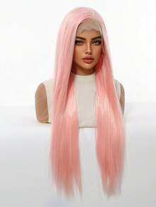 30英寸13x4蕾丝前假发，粉色经典时尚款，优雅酒红色蕾丝前假发，外观自然，耐热合成纤维，长直发造型，完美搭配休闲和派对装扮，合成蕾丝前假发，用途广泛，适合日常、派对、角色扮演、节日和音乐节等场合，舒适网状帽，新手友好，女士假发，节日妆容必备 - 淺粉色 - 查看 4