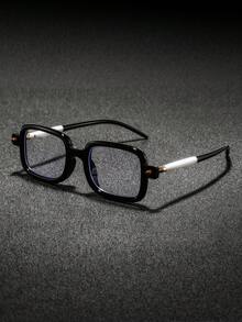 一副男士方形塑料铆钉眼镜，简约个性休闲硬汉风格，适合大学、日常通勤、办公场合佩戴 - 無色 - 查看 15