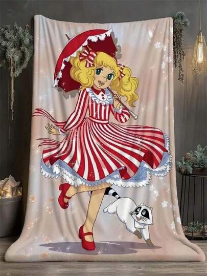 Manta Candy Candy Con Forma De Gato Blanco, De Franela Suave For Bed. Old School Style Manta de Franela Acogedora con Ilustración Fantástica Vibrante, Súper Suave y Cálida, Ideal para Acurrucarse en el Sofá o como Colcha Decorativa, Diseño Único con Estampado, Excelente Idea de Regalo