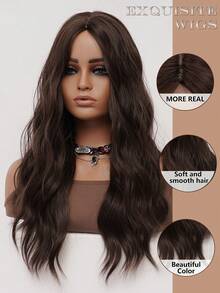 clouder Gothic Punk Dark Brown Long Wavy Curl Wig 26-Inch Center-Parted Bangs Heat-Resistant Synthetic Fiber Wig Women's Soft Voluminous Curls Suitable For Daily Cosplay, Street Style, Holiday Parties, Music Festivals, Y2K Aesthetic, Avant-Garde College Look, Modern Fashion Punk Style - Dark Brown - 查看 5