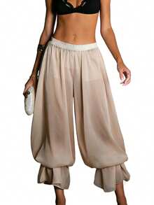 Pantalones Capri Bloomers para mujer, pantalones casuales transparentes con pantalones cortos de  para uso diario en la calle. - Blanco - Ver 5