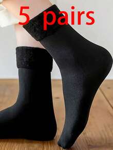 1/5/10双装中筒袜，保暖内里，舒适保暖，适合冬季穿着 - 黑色 - 查看 7