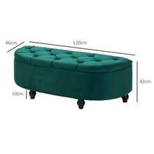 Storage Bench With Open Lid, Upholstered Bench In Rubberwood, Velvet Feel, Dark Green, 120 X 46 X 42 Cm, For Living Room And Entrance. - 綠色 - 查看 3