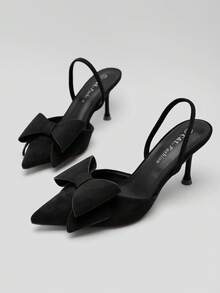 Women's Pointed Toe Bow Decor Elegant High Heels - Black - View 2