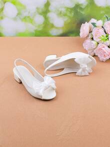 女童時尚白色極簡露趾透氣 peep toe 夏季度假優雅高跟粗跟涼鞋 正式禮服鞋 表演舞鞋 瑪麗珍公主鞋 婚禮派對晚宴甜美可愛花童涼鞋 適合大中小女孩童鞋 嬰兒涼鞋 蝴蝶結高跟涼鞋 - 白色 - 查看 5