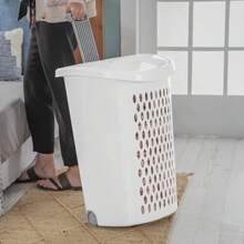 Space Saving Ultra Wheeled Hamper, Modern Design White Laundry Basket With Wheels For Easy Transport And Organization, Home Decor Must-Have - White - View 4