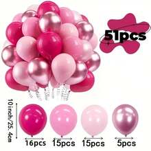 50pcs Shiny Metallic Pink Latex Balloons - Vibrant Decor For Weddings, Birthdays, Anniversaries & More - Premium Quality, Durable, Indoor/Outdoor Use - Pink - View 3