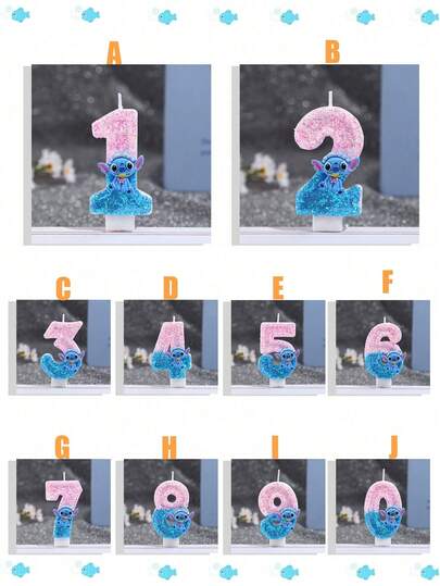 可爱的史迪奇宝宝生日蜡烛，精美的0-9数字蜡烛，闪亮卡通生日蜡烛，史迪奇叼着奶嘴，可爱卡通人物，热门生日蜡烛，周年纪念派对蜡烛，派对装饰小礼物，主题派对装饰