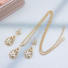 1 Set Water Drop Pendant Earrings Necklace Combo, Middle Eastern Moroccan , Colorful Rhinestone Inlaid, Minimalist Design, Suitable For Vacation, Party, Traditional Festivals - Water Drop Set - View 3