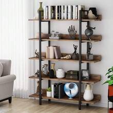 LITTLE TREE Industrial 5-Tier Bookshelf, Vintage Brown Freestanding Shelf With Sturdy Metal Frame, Easy-To-Assemble Storage Shelf For Living Room, Bedroom, Office, Space-Saving Design - màu nâu - Xem 6