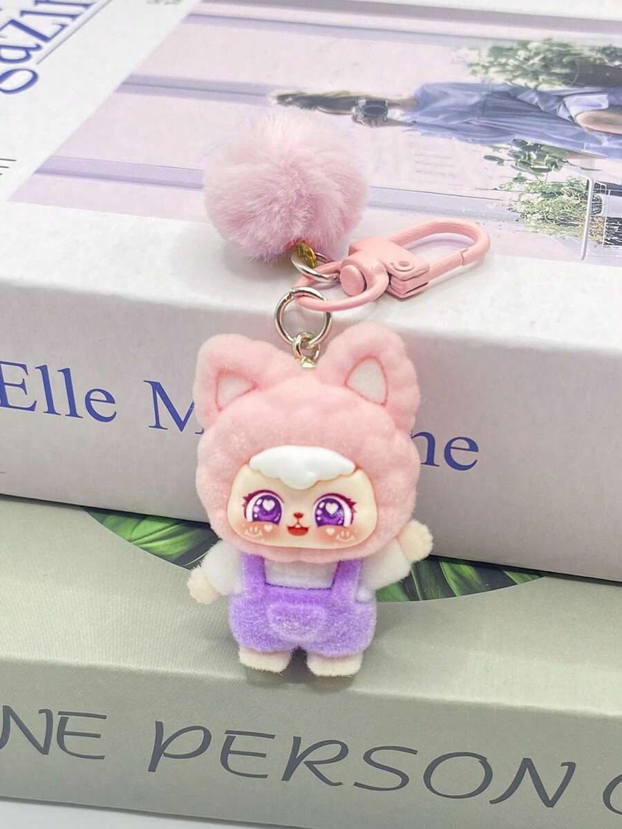 1pc Cute Flocked Waving Cat Keychain, Fluffy Cartoon Accessory Bag Charm, Small Ornament, Car Key Chain, Key Lanyard, Keyring, Keychain Accessories, Keychains, Couples Keychain, Gift For Women, Christmas Gift, Christmas Stocking Stuffer, Birthday Gift, Friend Gift, Holiday Gift, Event Souvenir, Party Favor - Multicolor - View 1
