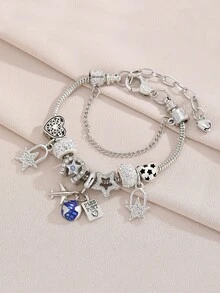 1pc European & American Style DIY Beaded Bracelet With Airplane & Suitcase Pendant, Suitable For Daily Wear As Gift For Friends - Multicolor - View 4