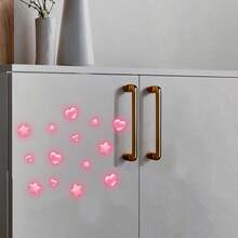 1pc Glow-In-The-Dark Pink Heart & Star Stickers, Luminous Celestial Wall Decals, Decoration For Children's Bedroom, Romantic Nursery - Multicolor - View 6