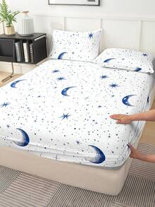 1件星月图案超柔软贴身床垫保护套 - 可机洗，适合简约、梦幻、卡通和INS风格卧室，提升卧室时尚氛围，多种尺寸（特大/大号/标准双人/单人）可选，适用于家庭、宿舍、公寓、酒店和度假租赁，也是一份很棒的礼物。 - 彩色 - 查看 2