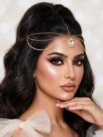 1pc Luxury Gold Rhinestone Pendant Headchain, Fashionable Bridal Hair Accessory Suitable For Party, Photography, Celebration, Prom