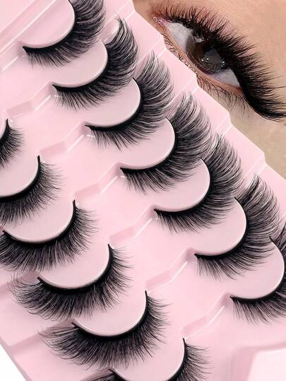 Hinarin 7 Pairs Fox Eye Lashes Playful Fake Eyelashes Natural Look Slender And Slanted Eye Corner Mink Fluffy Cat Eye Lashes The Makeup Effect Is Aexy And Suitable For Parties Dances And Other Occasions