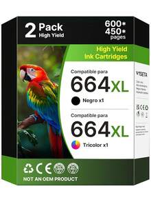 Cartuchos de Tinta Compatible para HP 664 664XL Compatible con HP DeskJet Ink Advantage 1115 2135 3630 2675 3635 3775 3835 4535 4675 5075 (1 Negro 1 Color),40983230 - Granate - Ver 1