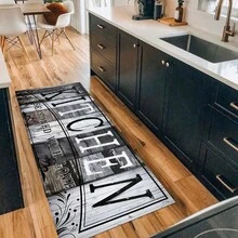 1pc Soft & Absorbent Kitchen/Living/Crystal Velvet Floor Mat With Alphabet Print, Anti-Slip/Oil/Floor Protection - Grey - View 15