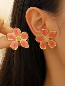 一对不锈钢不规则花朵釉面耳环，简约休闲优雅百搭高端礼品，适合女性日常、派对和活动佩戴。 - 彩色 - 查看 10