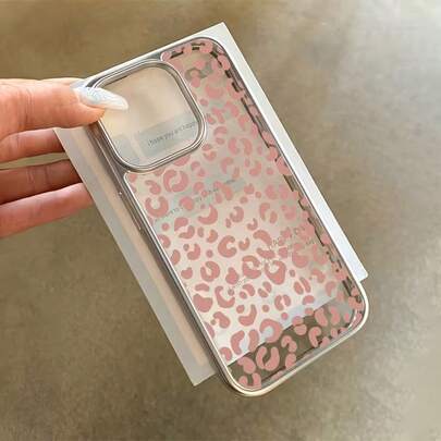 1pc Glossy Shell Full Screen Pink Leopard Print Personalized Phone Case, Compatible With IPhone 16 Pro Max, 17/16/15/14 Plus, 13/12/11, Air