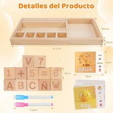 Juego Didacticos 2 en 1 de Números y Letras, Juguete de Madera, Español Alfabetización Interesante Juego, Juguetes Montessori Regalo de Cumpleaños para Niños y Niñas de 3-8 Años,40985047 - Multicolor - Ver 2