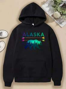 Men-S And Unisex Plus Size ALASKA Graphic Hoodie  Christmas 3D Printed, Breathable Comfortable, Casual Longeeve Sweatshirt With Pocket, Hooded Collar,Ight Stretch FabricY2K-W-Hoodie - 黑色 4 - 查看 7