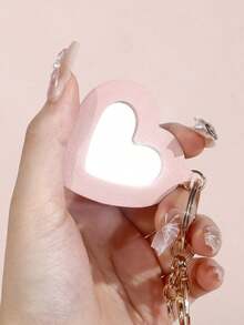 1pc Heart-Shaped Pocket Mirror Keychain, Highly Attractive Shiny Artificial Rhinestone Inlaid, High-Definition Makeup Mirror With Key Ring, Portable Travel Cosmetic Mirror, Creative Exquisite Holiday Gift - Multicolor - View 3