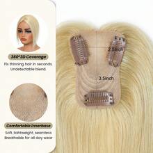 Women's Real Human Hair Top Hair Topper 8 Inch 360° Full Coverage Straight Hair Extensions Elegant Style Increase Hair Volume Realistic Scalp Effect - S613 - View 3