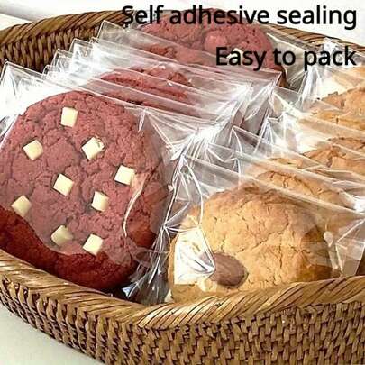 Transparent Multi-Size Self-Sealing Plastic Baking Bags, Reusable Plastic Bags Suitable For Cookies, Candies, Baked Goods, Party Favors Packaging