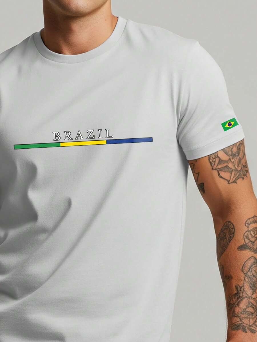 Brazil World Cup Flag Unisex T-Shirt, Basic Casual Style, 100% Cotton - 白色 - 查看 1