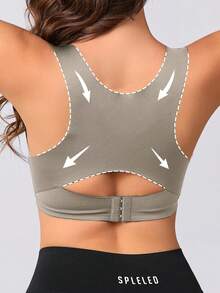 一件式矫正提拉文胸，前扣式无缝三合一运动文胸，带可拆卸胸垫，夏季休闲外套吊带背心 - 卡其色 - 查看 5