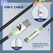 ATTACK SHARK C01 超长螺旋 USB-C 转 A 机械键盘连接线，RGB 灯效插头，双层编织游戏线，带可拆卸金属航空插头，适用于主流游戏主机、键盘和鼠标 - 彩色 - 查看 1