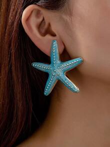 1对时尚新款树脂蓝色海星耳钉，适合女性佩戴 - 淺藍色 - 查看 3