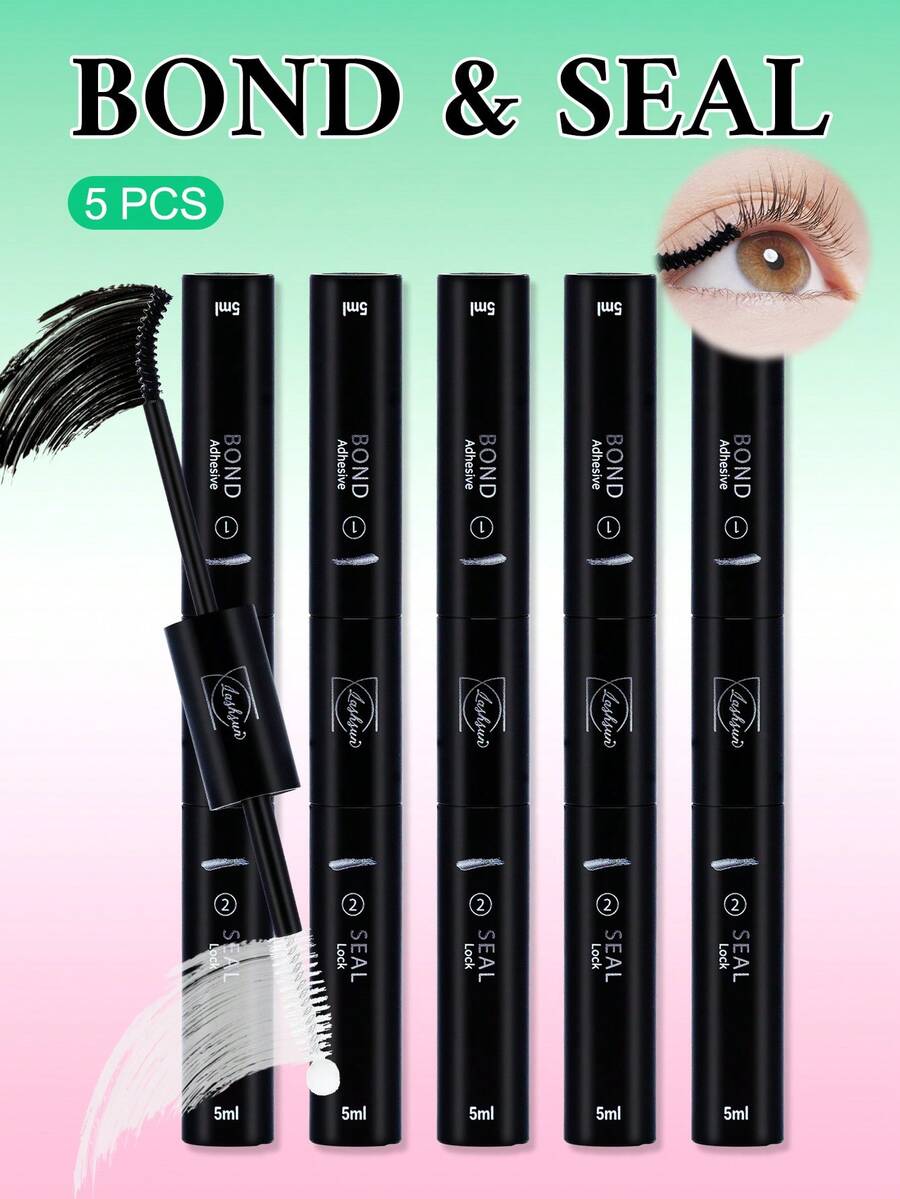 Lashsun 5pcs Eyelash Bond And Seal Waterproof Eyelash Extension Eyelash Cluster Glue, 2-In-1 Eyelash Cluster Eyelash Glue DIY Eyelash Extension At Home (Bonding And Sealing, 10ML) - Black - View 1
