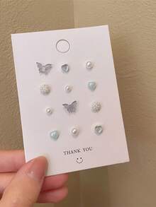 可爱蝴蝶结猫眼石耳环套装，百搭极光全息耳环 - 蝴蝶型 - 查看 5