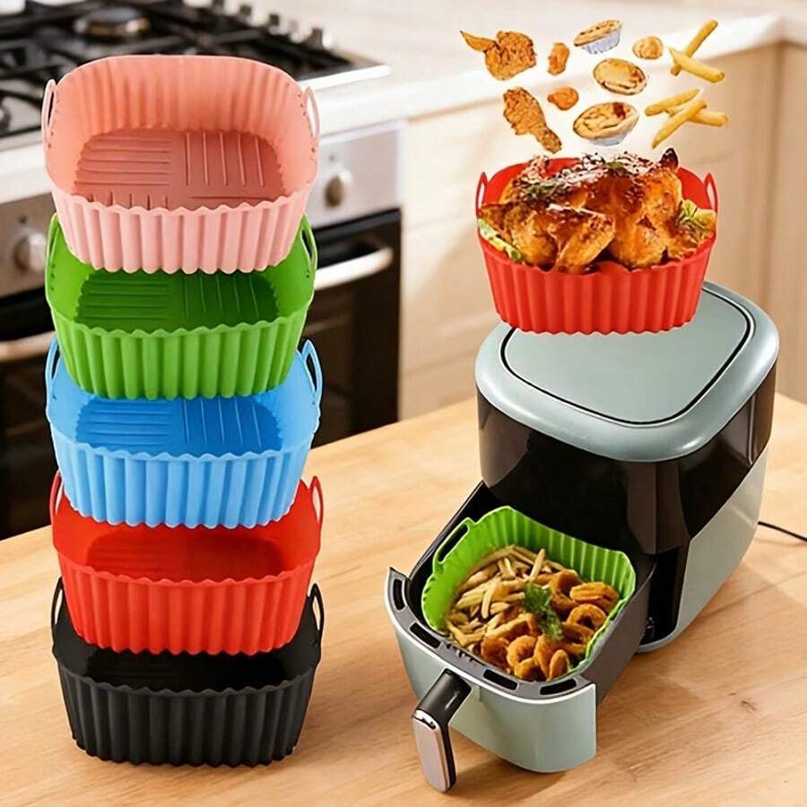 方形空气炸锅内衬垫 | 加厚硅胶烘焙垫托盘，不粘，易清洁，适用于 3-8 夸脱空气炸锅 - 彩色 - 查看 1