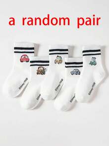 5/1 Pair Genuine Cars Cartoon Pattern Children Mid-Calf Socks, Black & White Stripes, Cute Design, Fashionable Casual Breathable Student Socks, Suitable For Daily Wear, Back To School, Holiday Gifts, Disney Socks - Multicolor - View 9